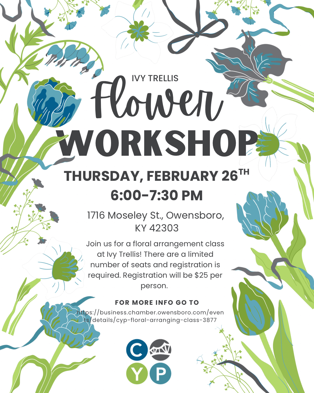 Blue and Blue Cute Illustrative Flower Market Flyer